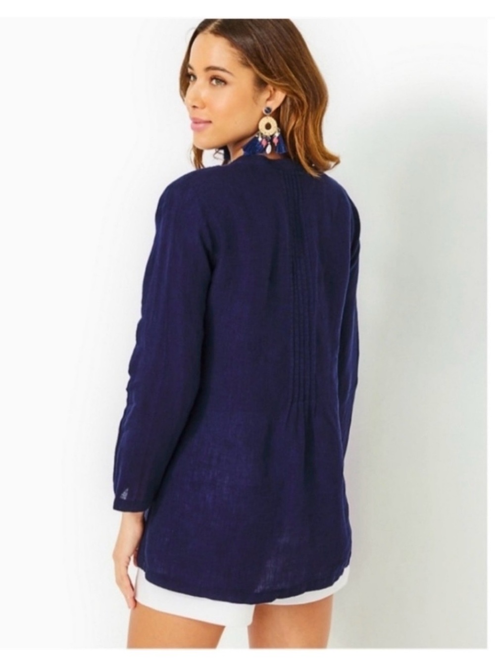 Lilly Pulitzer Linen Navy Sarasota Tunic Top M - Picture 3 of 11